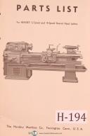 Hendey-Barber Colman-Hendey Lathe \"1904 Design\", Repair Parts Manual-12 x 19-04